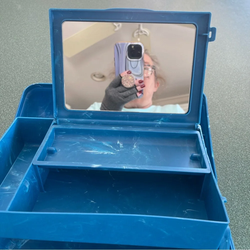 Vtg Inspired Caboodles Blue Marble Makeup Storage Mirror